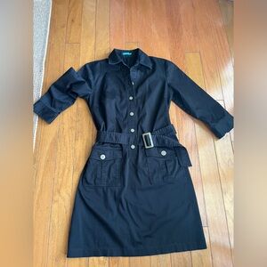 J McLaughlin Belted Shirt Dress Black Size 4 Button Up
